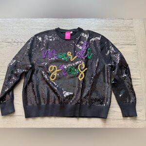 QUEEN OF SPARKLES Mardi Gras Sequin Sweater - Black, Purple, Green, Gold